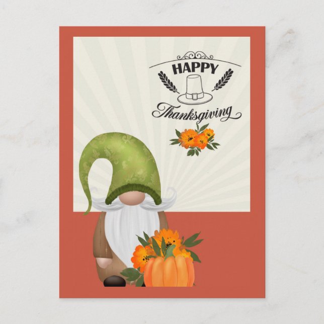 Carte Postale Joyeux Thanksgiving Gnome Mignon (Devant)