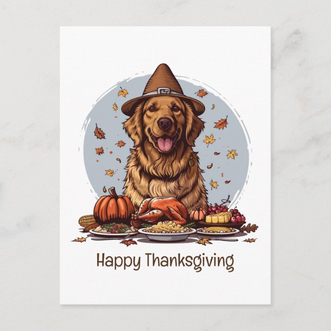 Carte Postale Joyeux Thanksgiving Golden Retriever Chien (Devant)