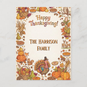 Carte Postale Joyeux Thanksgiving Mignon design d'automne avec t