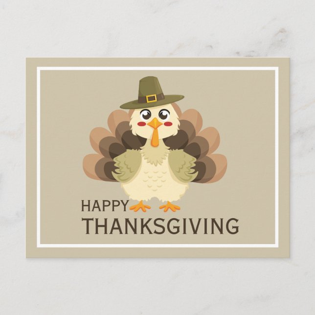Carte Postale Joyeux Thanksgiving Simple Mignon Dinde Drôle (Devant)