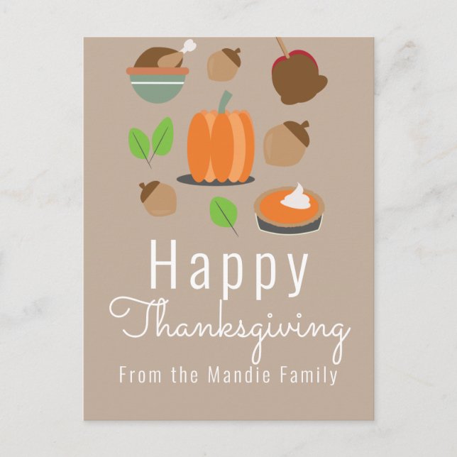 Carte Postale Joyeux Thanksgiving Tarte au potiron, dinde, nourr (Devant)