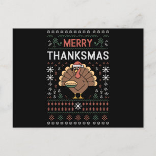 Carte Postale Joyeux Thanksmas Noël Thanksgiving Dinde