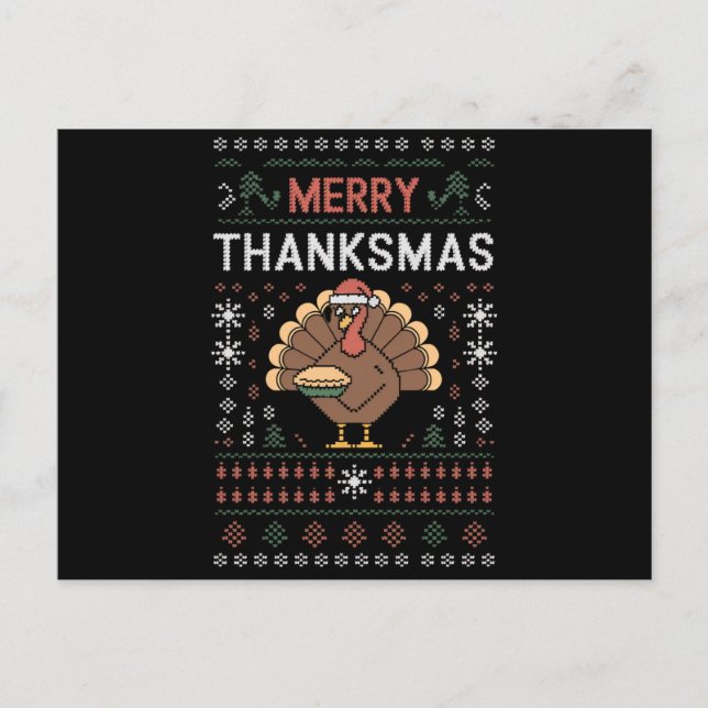 Carte Postale Joyeux Thanksmas Noël Thanksgiving Dinde  (Devant)