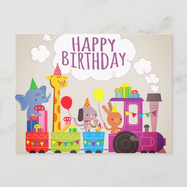 Carte Postale Joyeux train d'anniversaire (Devant)