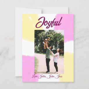 Carte Postale Joyeux vacances rose jaune photo famille retro deu