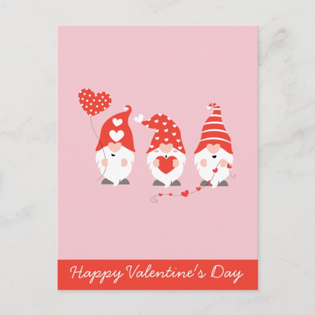 Carte Postale Joyeux Valentin Gnomes Rouge Rose (Devant)