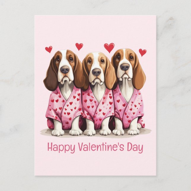 Carte Postale Joyeux Valentines Day Basset Hound Dogs (Devant)