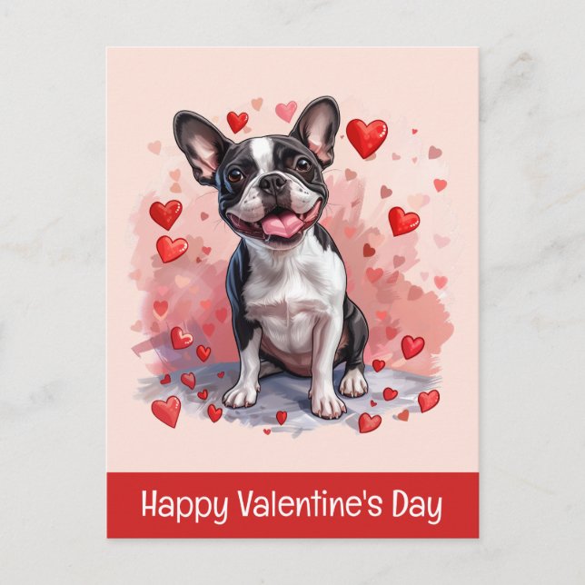 Carte Postale Joyeux Valentines Day Boston Terrier Dog (Devant)