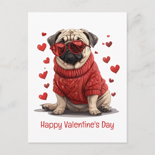 Carte Postale Joyeux Valentines Day Carlin Chien (Devant)