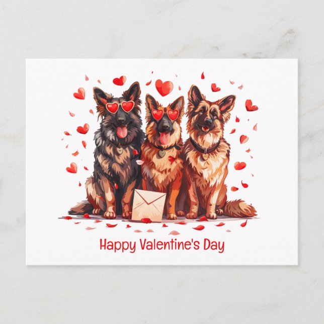 Carte Postale Joyeux Valentines Day Chiens bergers allemands (Devant)