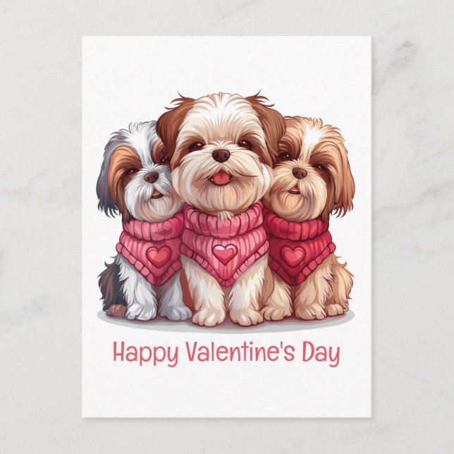 Carte Postale Joyeux Valentines Day Chih Tzu Chiens (Devant)
