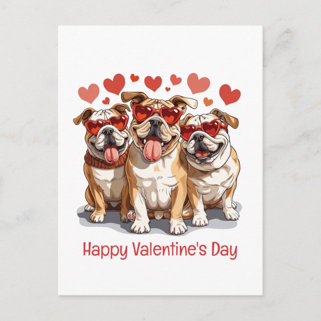 Carte Postale Joyeux Valentines Day English Bulldog (Devant)