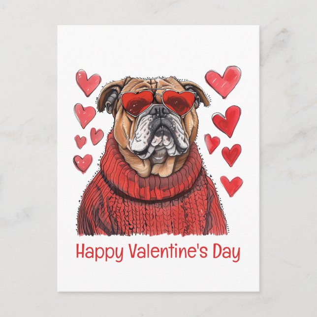 Carte Postale Joyeux Valentines Day English Bulldog (Devant)