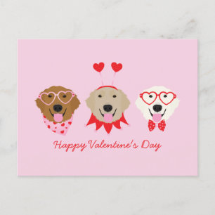 Carte Postale Joyeux Valentines Day Golden Retriever Dogs