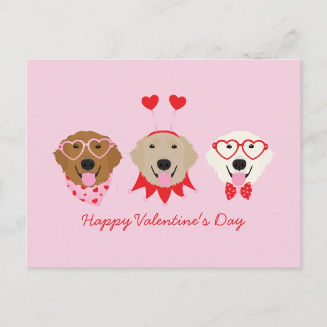 Carte Postale Joyeux Valentines Day Golden Retriever Dogs (Devant)