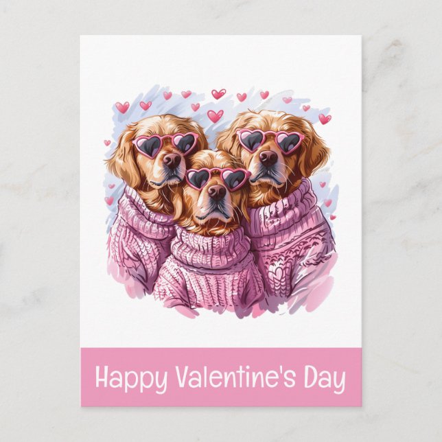 Carte Postale Joyeux Valentines Day Golden Retriever Dogs (Devant)