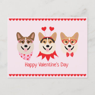Carte Postale Joyeux Valentines Day Pembroke Welsh Corgi Chiens