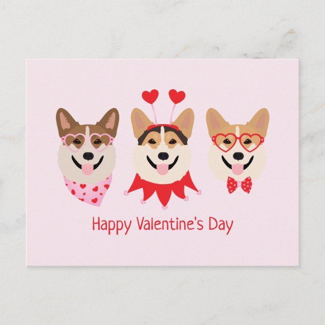 Carte Postale Joyeux Valentines Day Pembroke Welsh Corgi Chiens (Devant)