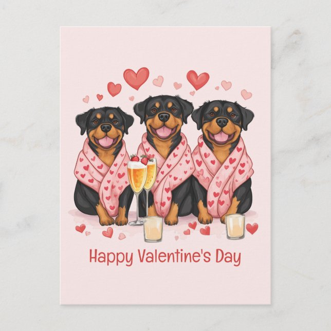 Carte Postale Joyeux Valentines Day Rottweiler Dogs (Devant)