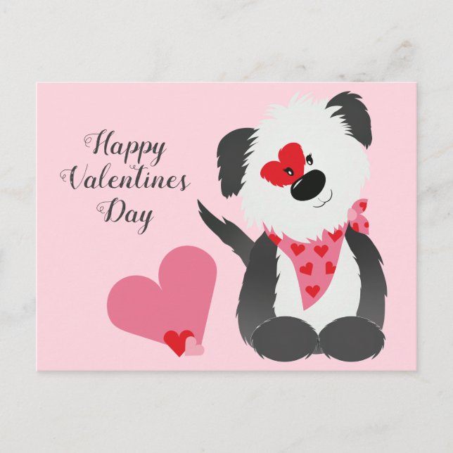 Carte Postale Joyeux Valentines Jour Coeurs de chiot rose (Devant)