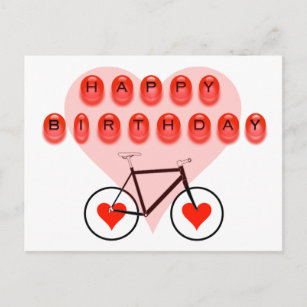 Carte Postale Joyeux vélo et coeur d'anniversaire