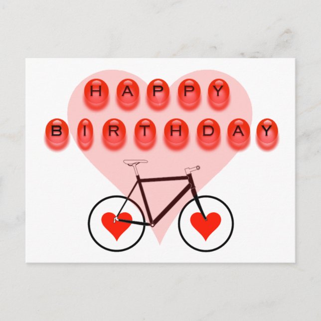Carte Postale Joyeux vélo et coeur d'anniversaire (Devant)