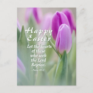 Carte Postale Joyeux Verset Bible de Pâques Tulipes roses