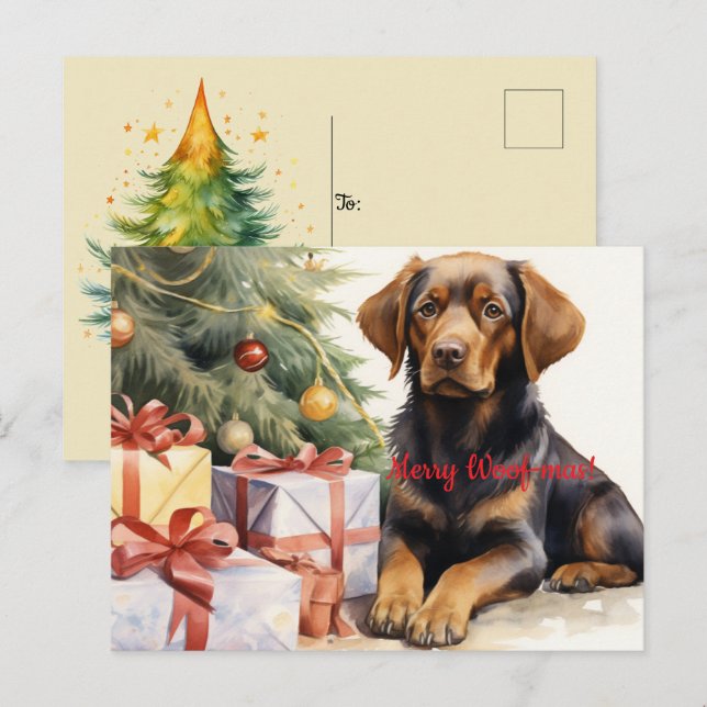 Carte Postale Joyeux Woof-mas Dog Tree présente Noël (Devant / Derrière)