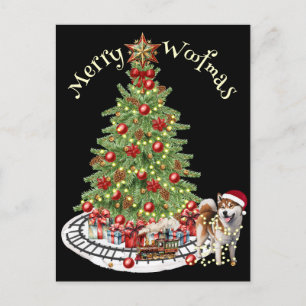 Carte Postale Joyeux Woofmas Design de Chien- Akita