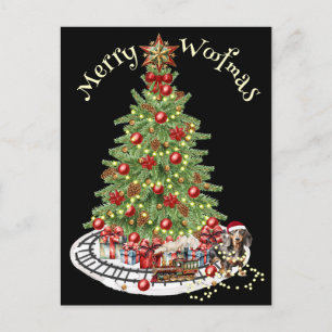 Carte Postale Joyeux Woofmas Design de Chien - Dachshund
