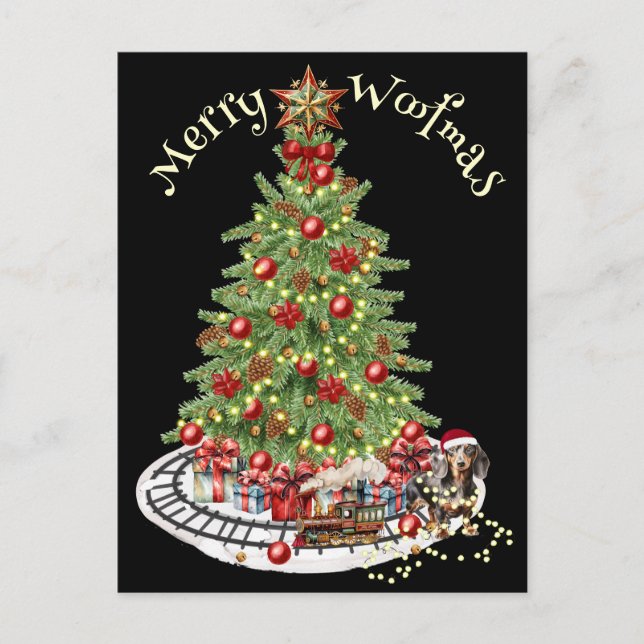 Carte Postale Joyeux Woofmas Design de Chien - Dachshund (Devant)