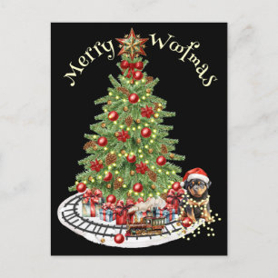 Carte Postale Joyeux Woofmas Design de Chien - Rottweiler