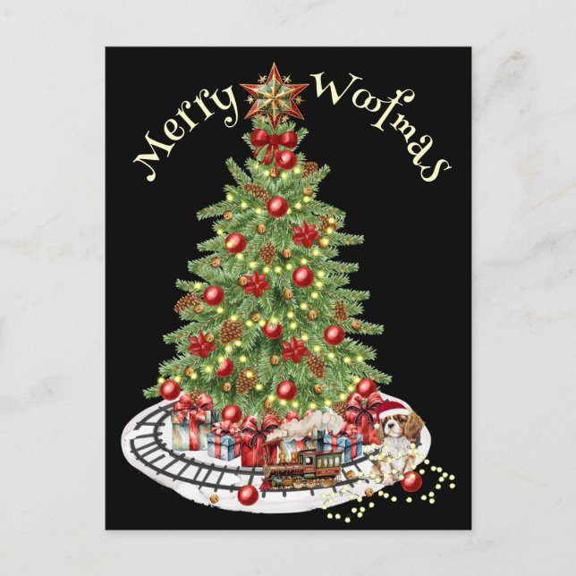 Carte Postale Joyeux Woofmas modèle de chien - Cavalier King Cha (Devant)