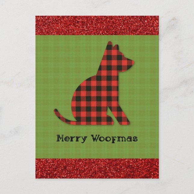 Carte Postale Joyeux Woofmas Plaid Chien Noël (Devant)