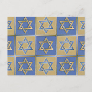 Carte Postale Judaica Star de David Metal Gold Blue
