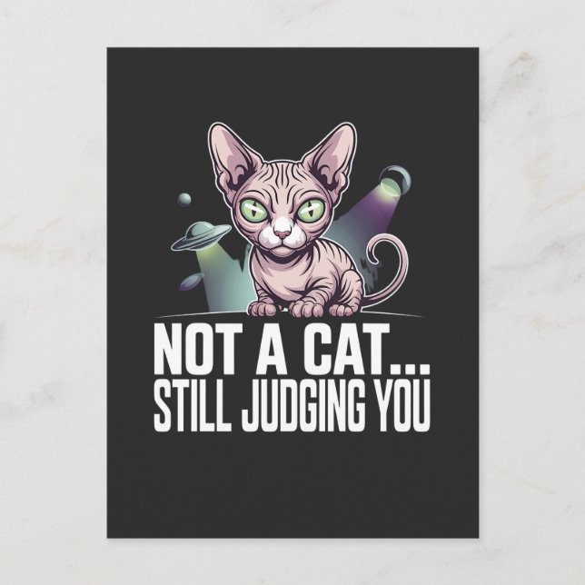 Carte Postale Judging Sphynx Cat UFO Alien Sarcastic Art (Devant)
