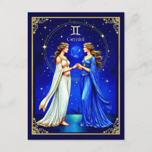 Carte Postale Jumeaux Gemini sous un ciel étoilé