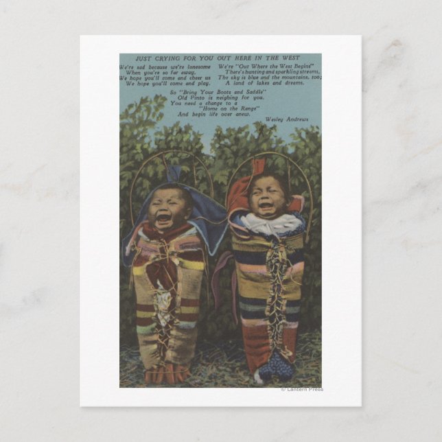 Carte Postale Jumeaux indiens en Papooses & "� pleurant" (Devant)