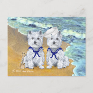Carte Postale Jumeaux Westie Marin au Bord de la Mer