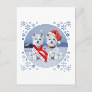 Carte Postale Jumelles Westies par une soirée hivernale
