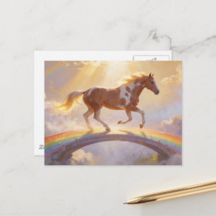 Carte Postale Jument Paint Horse Traverse Un Pont Arc-En-Ciel