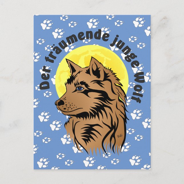 Carte Postale junger träumender Wolf Postkarte (Devant)