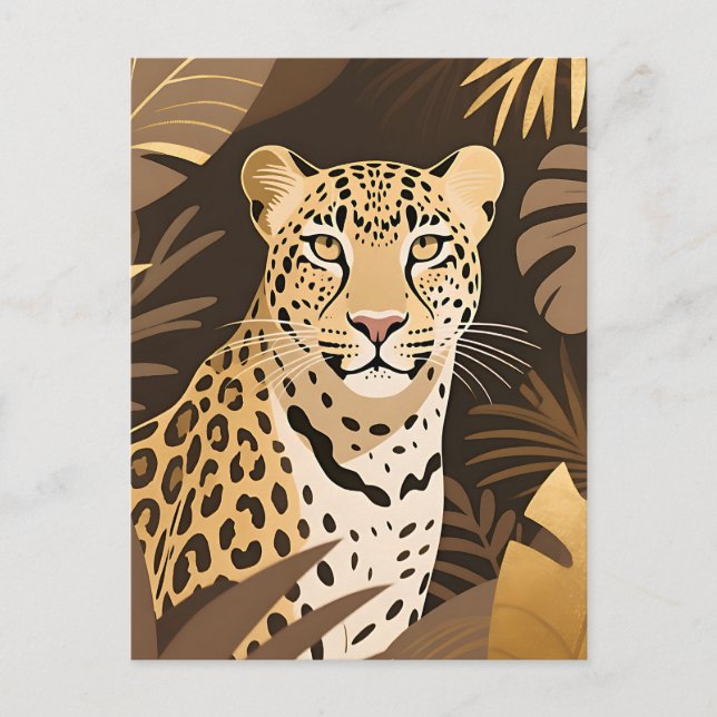 Carte Postale Jungle Bohème Léopard Doré Faune  (Devant)