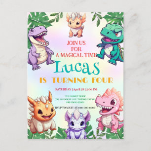 Carte Postale Jungle de dinosaures mignons Fête d'anniversaire d