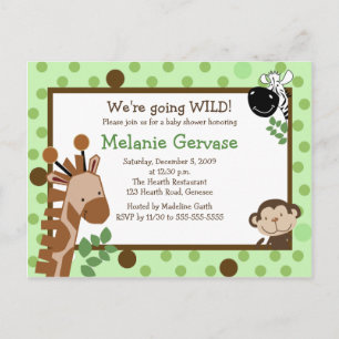 Carte Postale JUNGLE SAFARI AVENTURE Baby shower vert Invitation