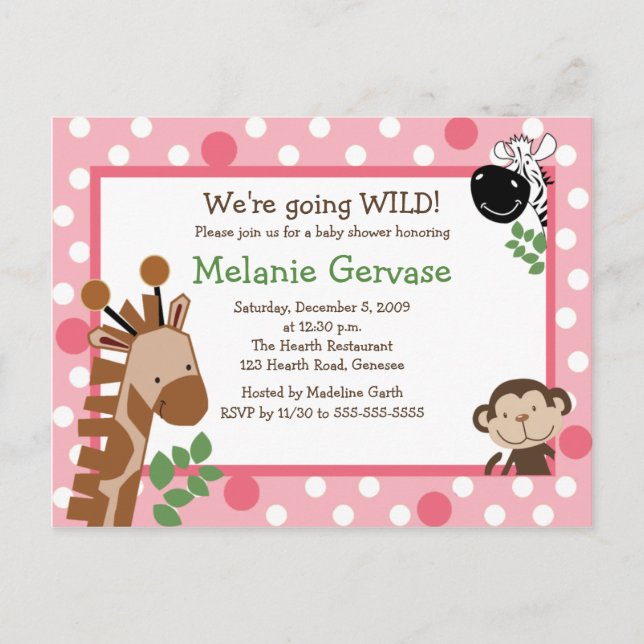 Carte Postale JUNGLE SAFARI AVENTURE ROSE Baby shower Invitation (Devant)