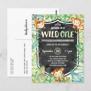 Carte Postale Jungle Safari Wild One fête d'anniversaire