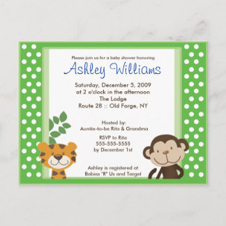 Carte Postale JUNGLE TALES PINK Baby shower Postcard Invitation