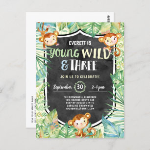 Carte Postale Jungle Young Wild et Three Birday Party