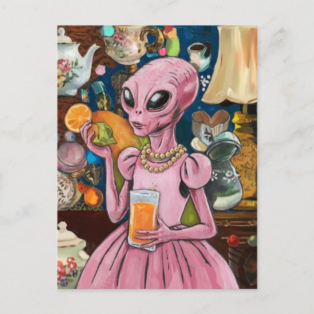 Carte Postale Jus d'orange Alien dans la ville (Devant)